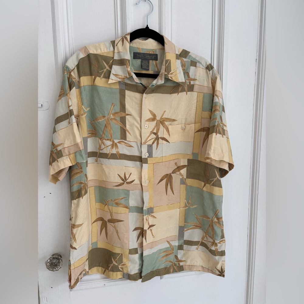 Tori Richard Hawaiian Shirt Silk Large Square Buttons Muted Tones